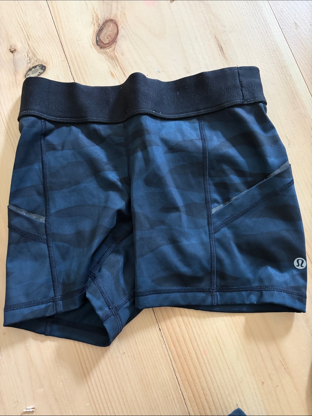 lululemon athletica Black and Dark Blue Patterned Bike Shorts